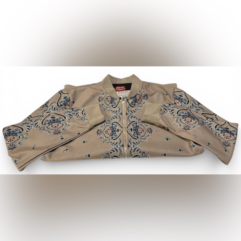Men's Beige Patterned Bomber Jacket - Picture 4 of 11